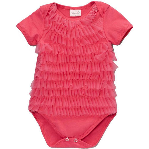 Baby Girls Hot Pink Chiffon Ruffles Short Sleeve Bodysuit 9-24M - SophiasStyle.com